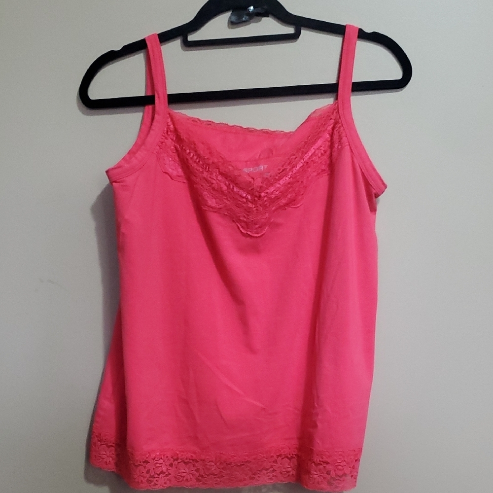 AE Sport Women's Pink Lace Trim Cami Top Size 1X